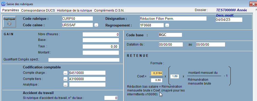 2025 -> Paramétrage Réduction générale de cotisations